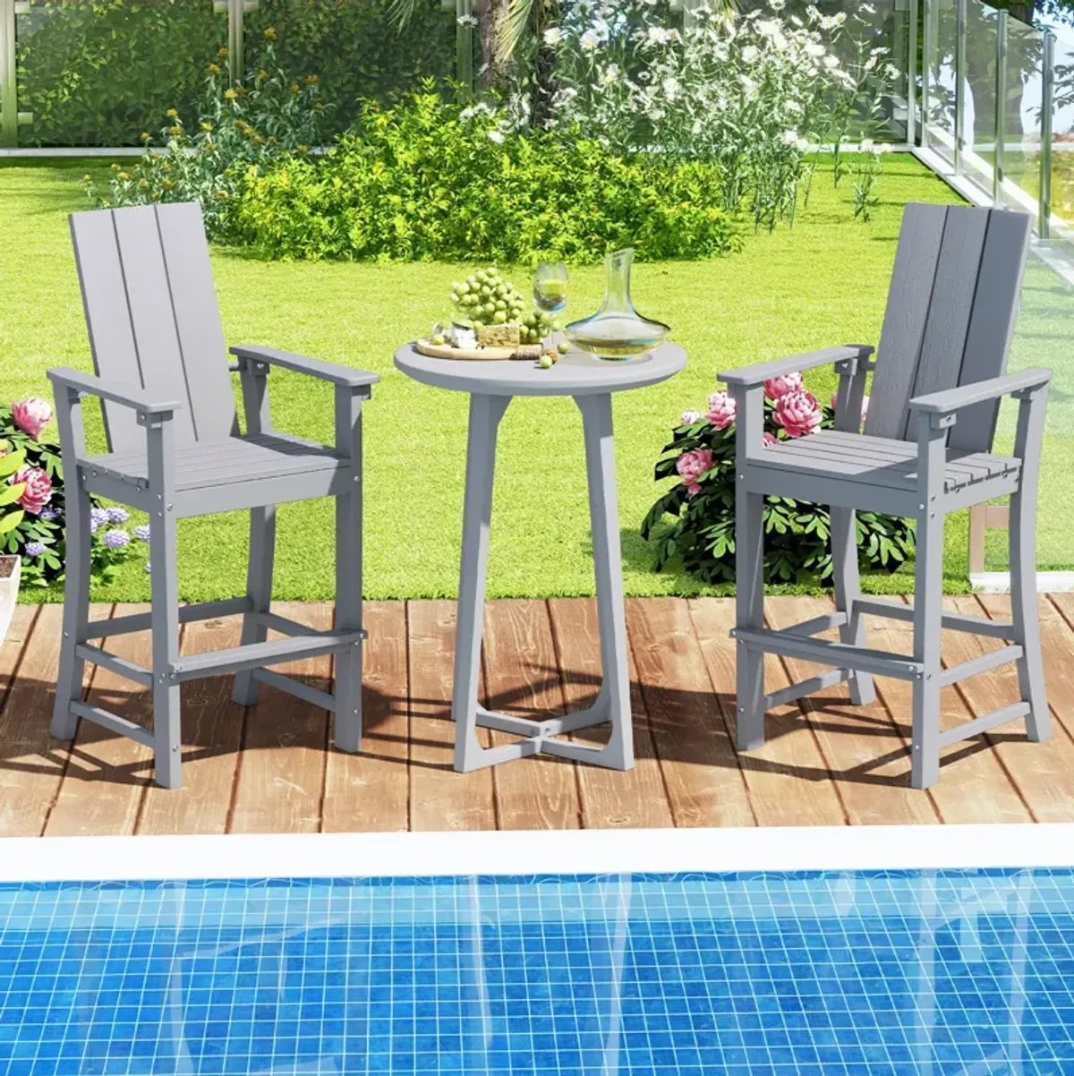 Adirondack Outdoor Bar Stool with Ergonomic Backrest – Comfortable Patio Seating
