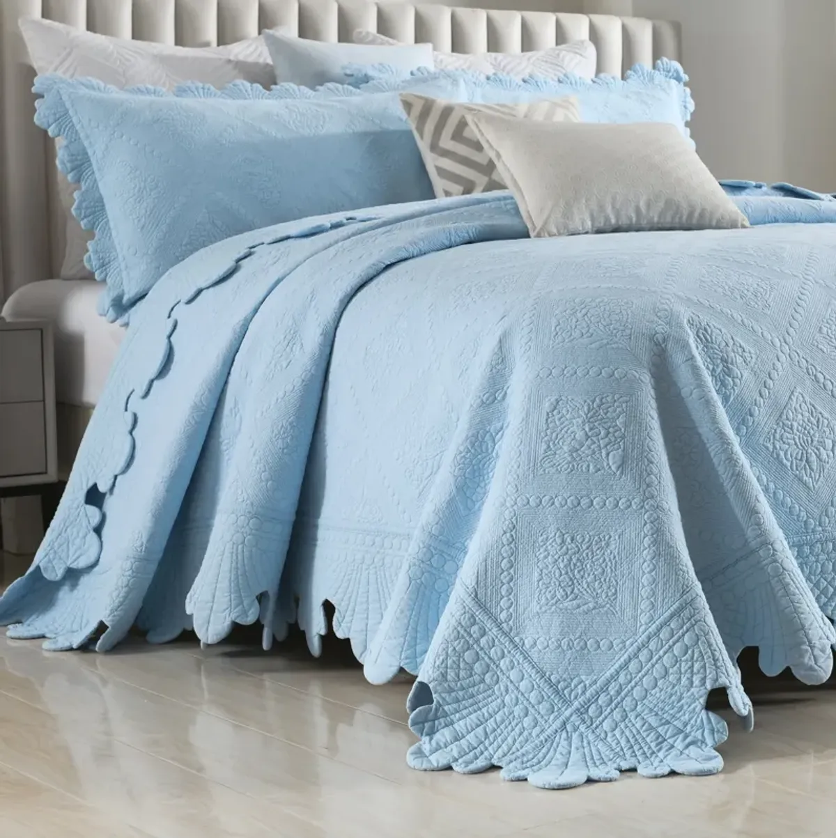 MarCielo 100% Cotton Oversized Bedspread Quilt Set Embroidery TK