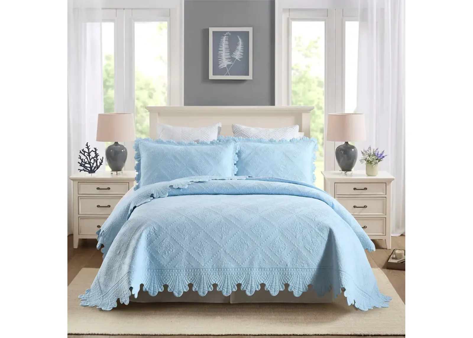 MarCielo 100% Cotton Oversized Bedspread Quilt Set Embroidery TK