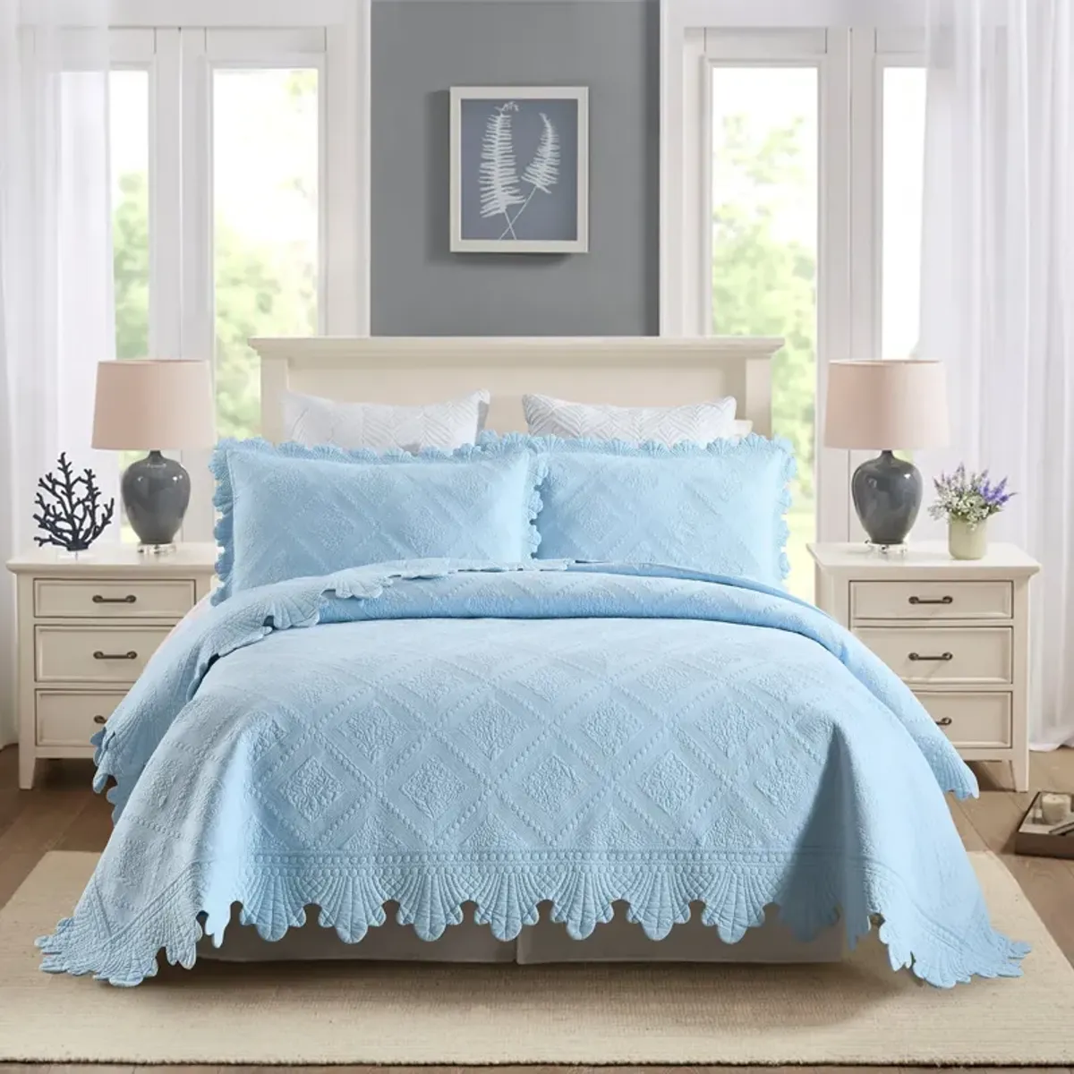 MarCielo 100% Cotton Oversized Bedspread Quilt Set Embroidery TK