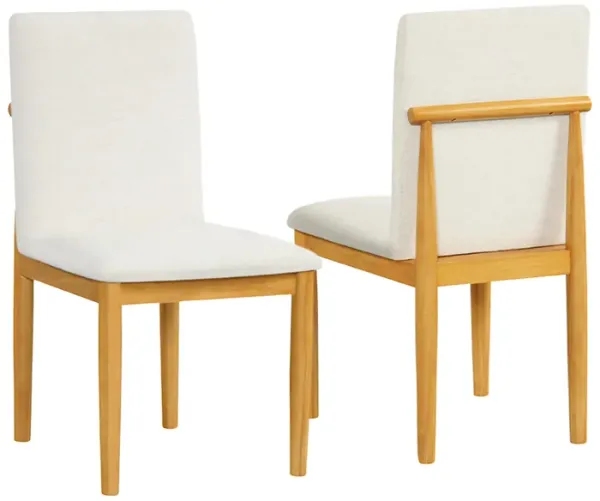 Side Dining Chair Set of 2, Solid Wood, Cream Textured Woven Fabric