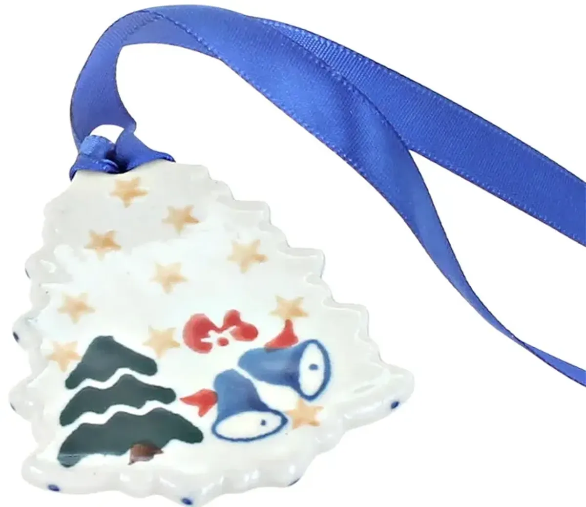 Blue Rose Polish Pottery Holiday Flower Tree Ornament