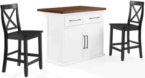 Bartlett Wood Top Kitchen Island W/X-Back Stools