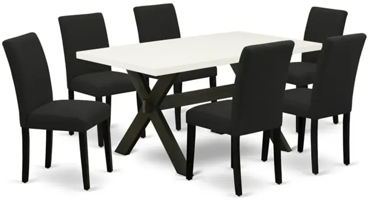 East West Furniture 7-Piece Dinette Set Includes 6 Dining Room Chairs with Upholstered Seat and High Back and a Rectangular Dining Room Table - Black Finish