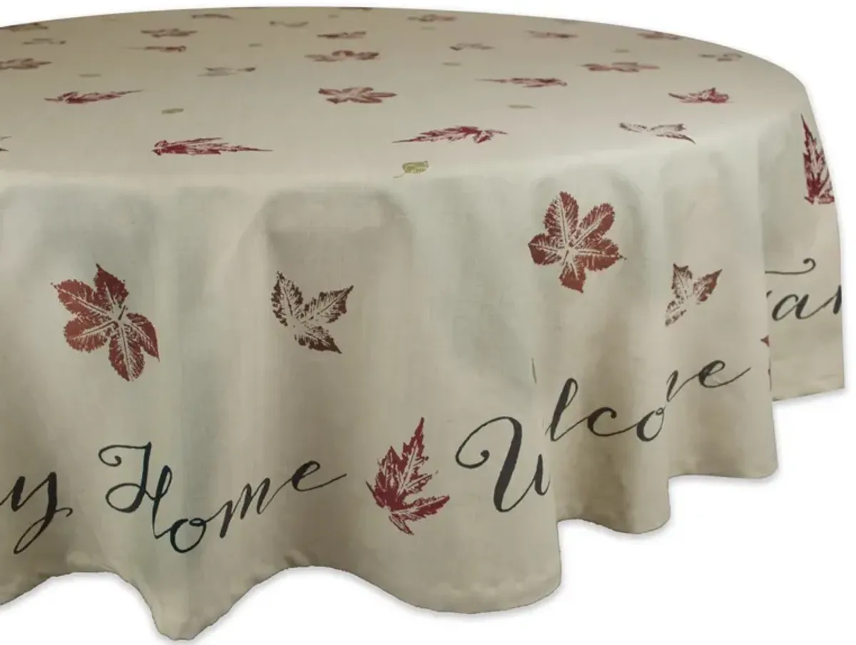 Ivory Rustic Leaves Printed Round Tablecloth 70"