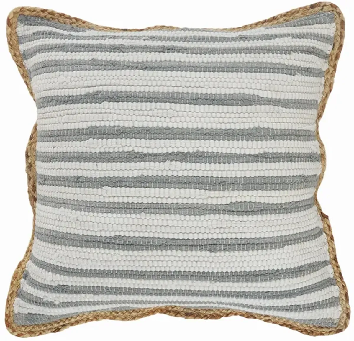 18" Gray and White Striped Bordered Square Throw Pillow