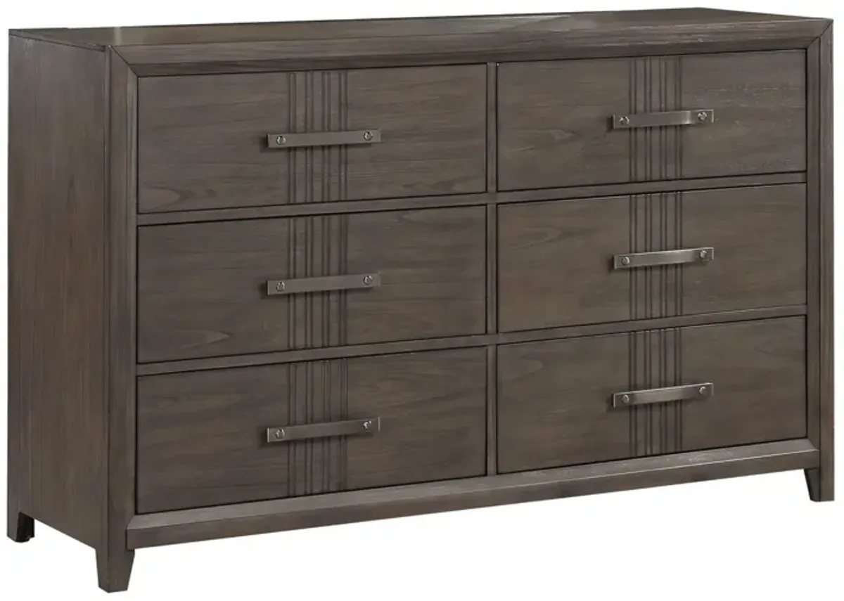 Benjara Brown Wali 62 Inch Dresser, 6 Drawer, Black Handles, Modern Walnut Finish