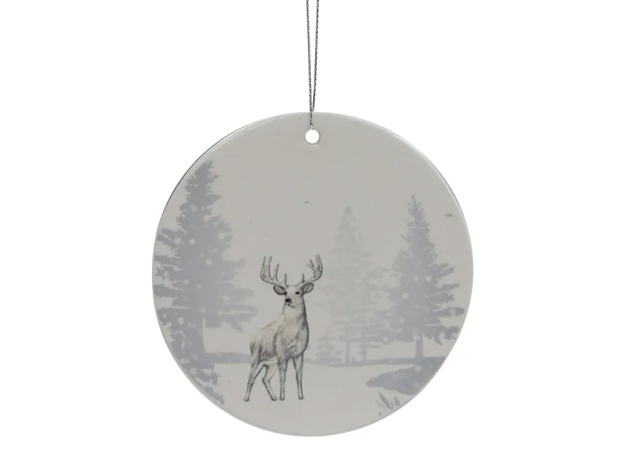 4" Silver Reindeer Disc Christmas Ornament