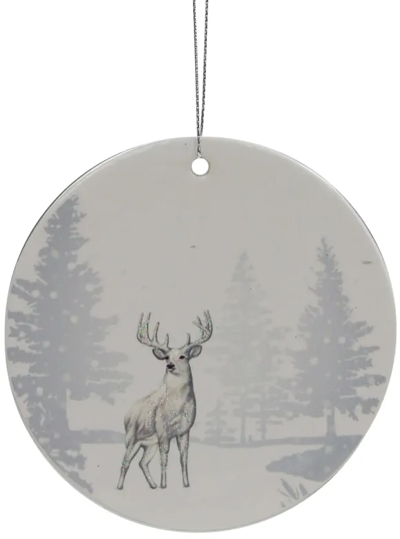 4" Silver Reindeer Disc Christmas Ornament