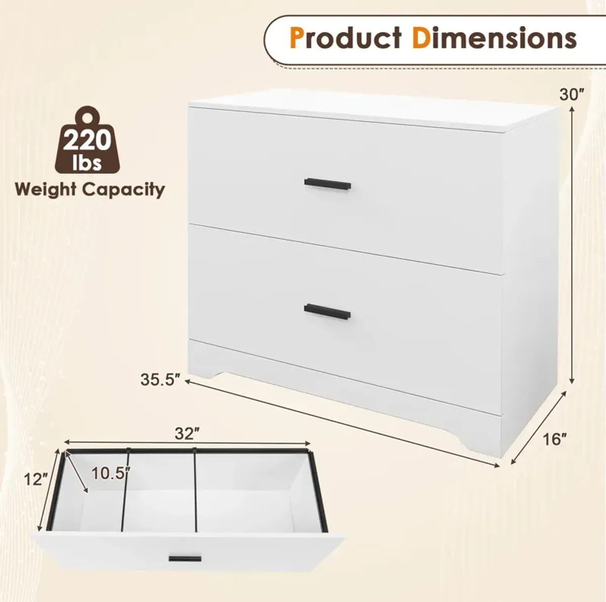 2-Drawer Lateral File Cabinet with Adjustable Bars for Home and Office