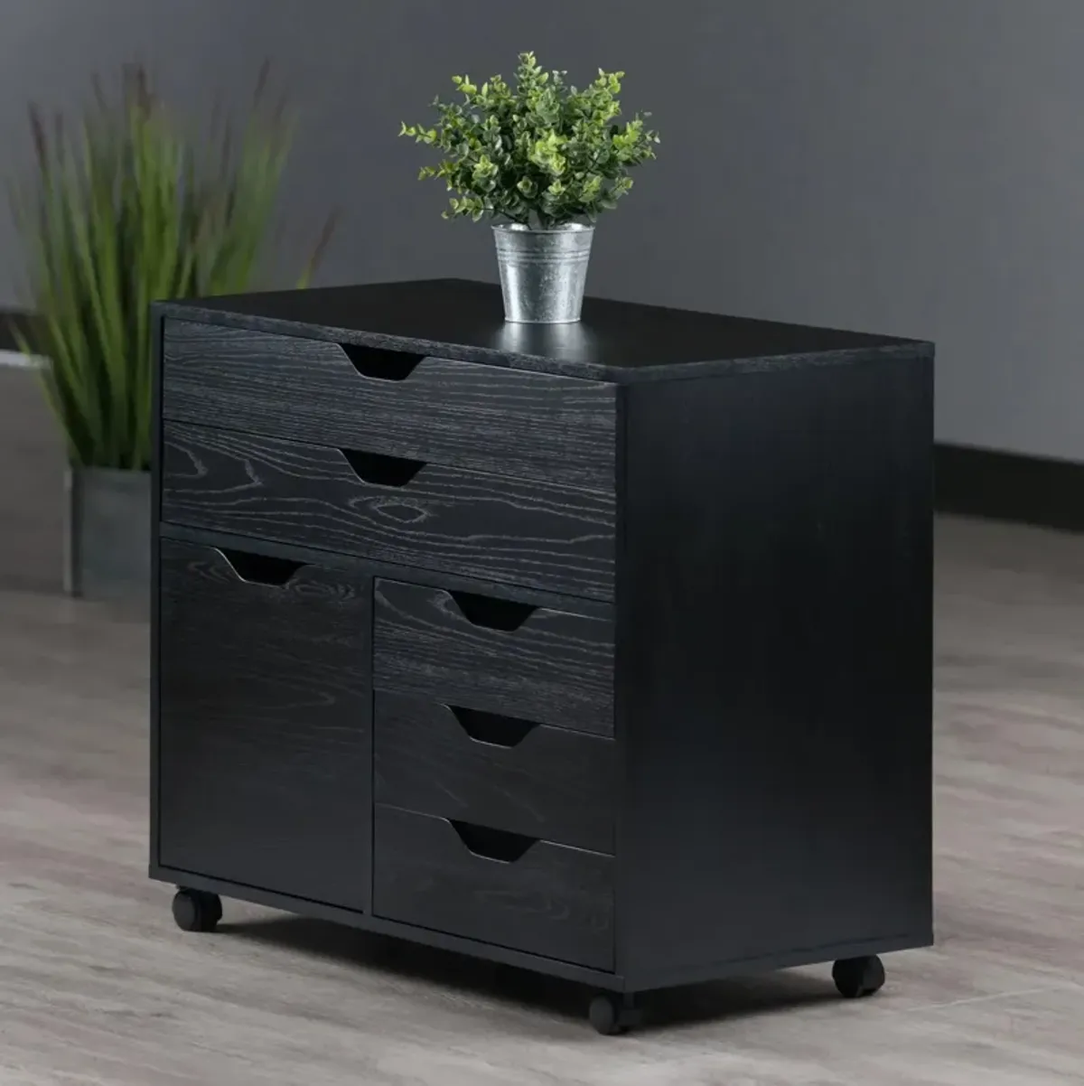 Halifax Wide Storage Cabinet, 3-Small & 2-Wide Drawers, Black