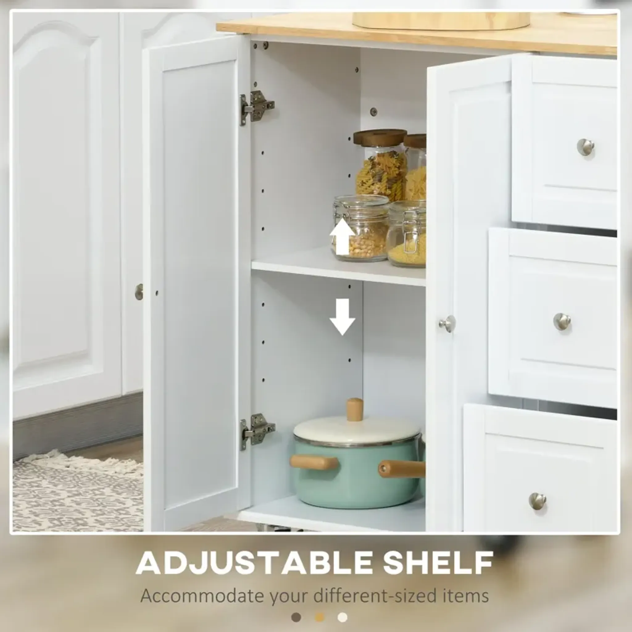 White Kitchen Helper Rolling Island Cart With Drop Leaf Storage Mathis ...
