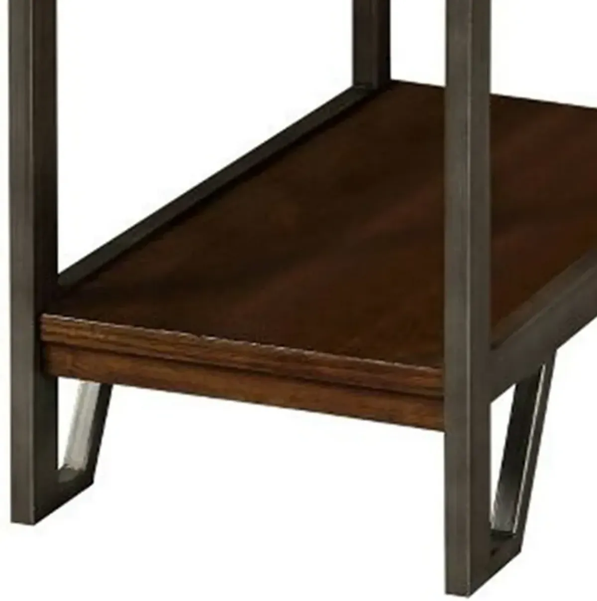 Rectangular Wood and Metal Side Table with USB Outlet, Brown and Gray-Benzara