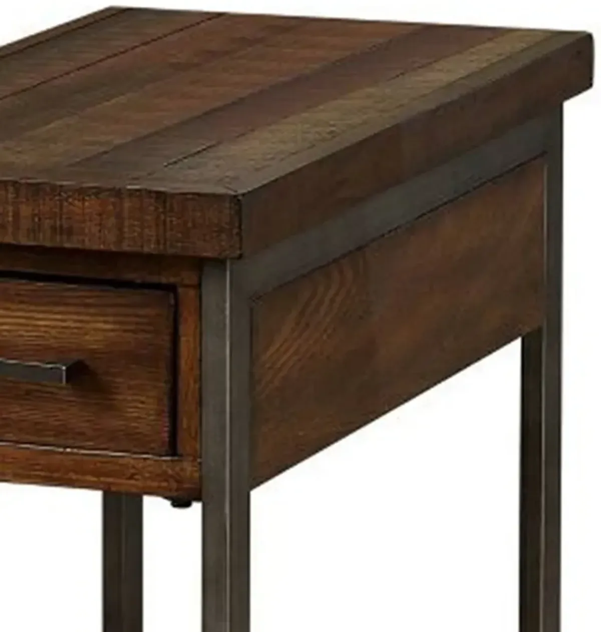 Rectangular Wood and Metal Side Table with USB Outlet, Brown and Gray-Benzara