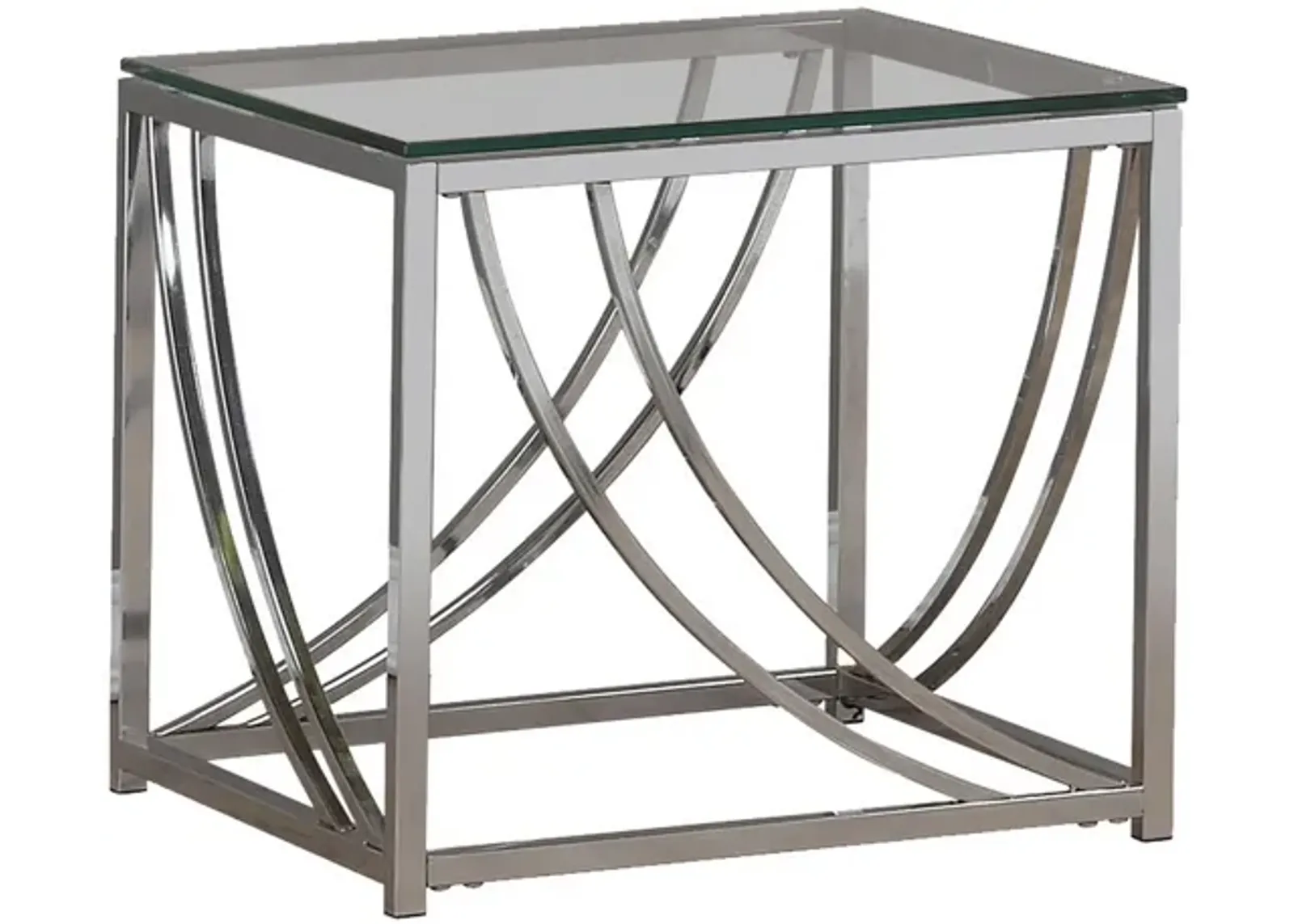 Tempered Glass Top End Table with Metal Tubular Legs, Chrome and Clear-Benzara