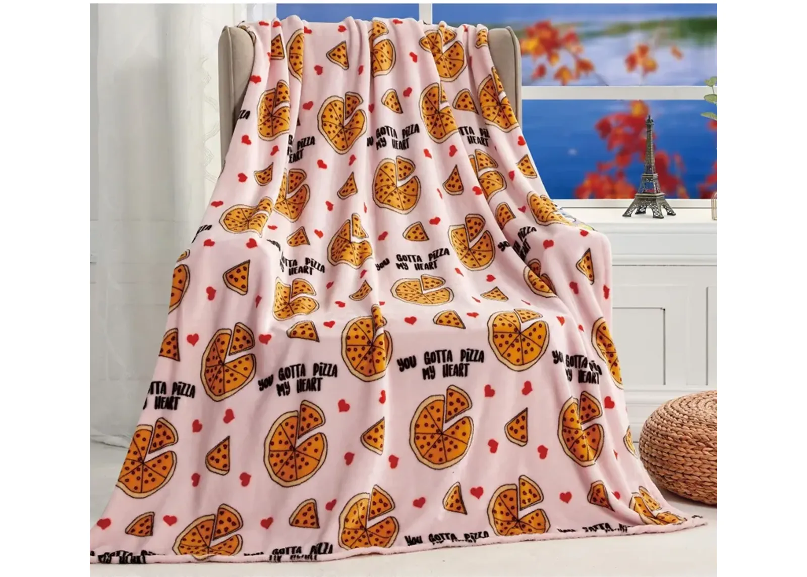 Plazatex Pizza My Heart Micro plush Decorative All Season Multi Color 50" X 60" Throw Blanket