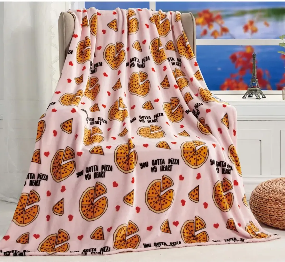 Plazatex Pizza My Heart Micro plush Decorative All Season Multi Color 50" X 60" Throw Blanket