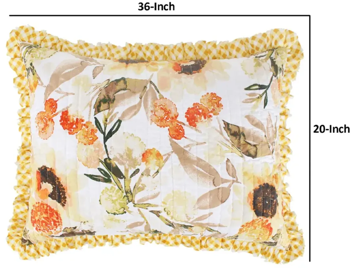 Kelsa Set of 2 Standard and King Floral Pillow Sham Set, Polyester, Gold-Benzara