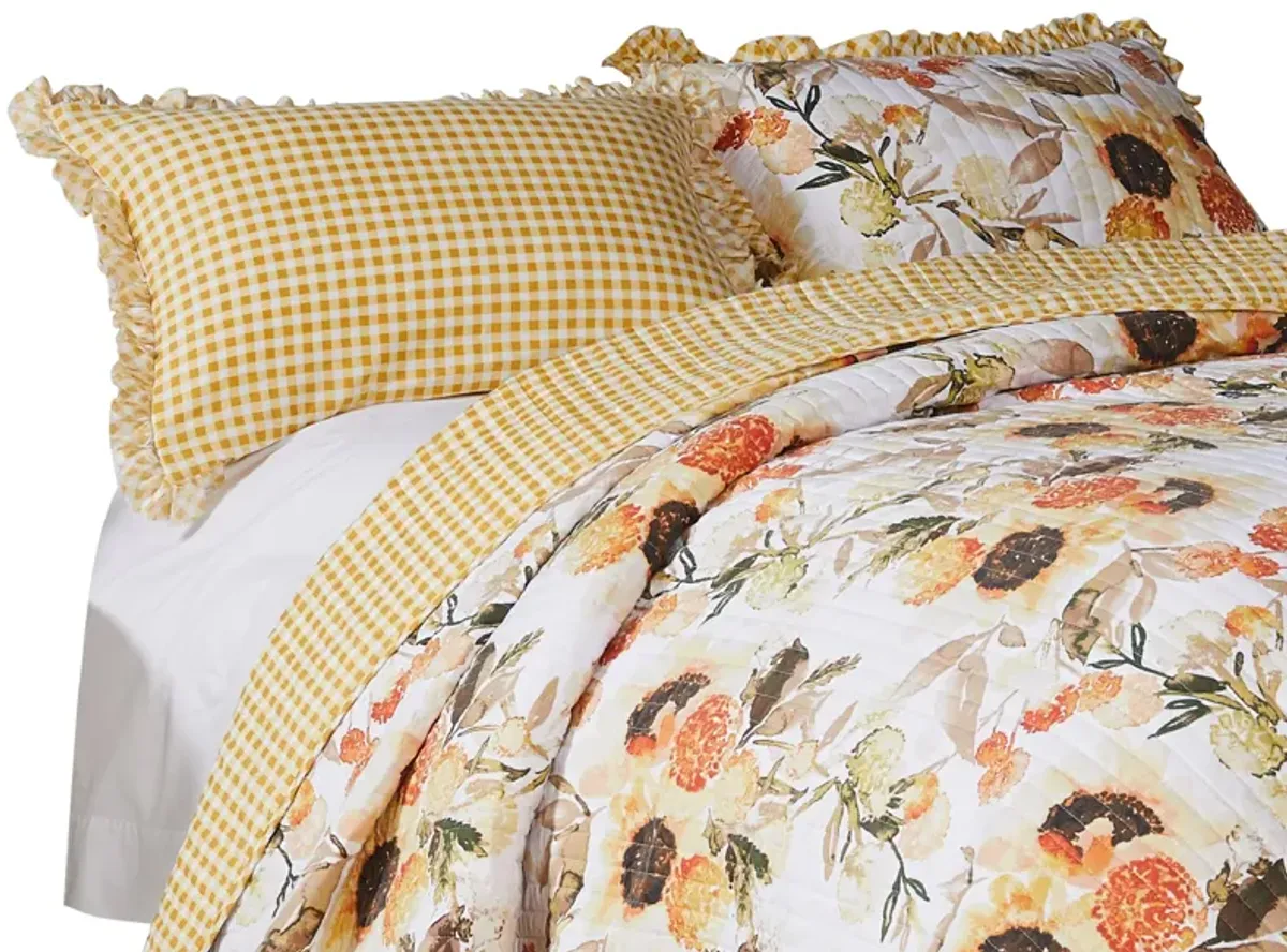 Kelsa Set of 2 Standard and King Floral Pillow Sham Set, Polyester, Gold-Benzara