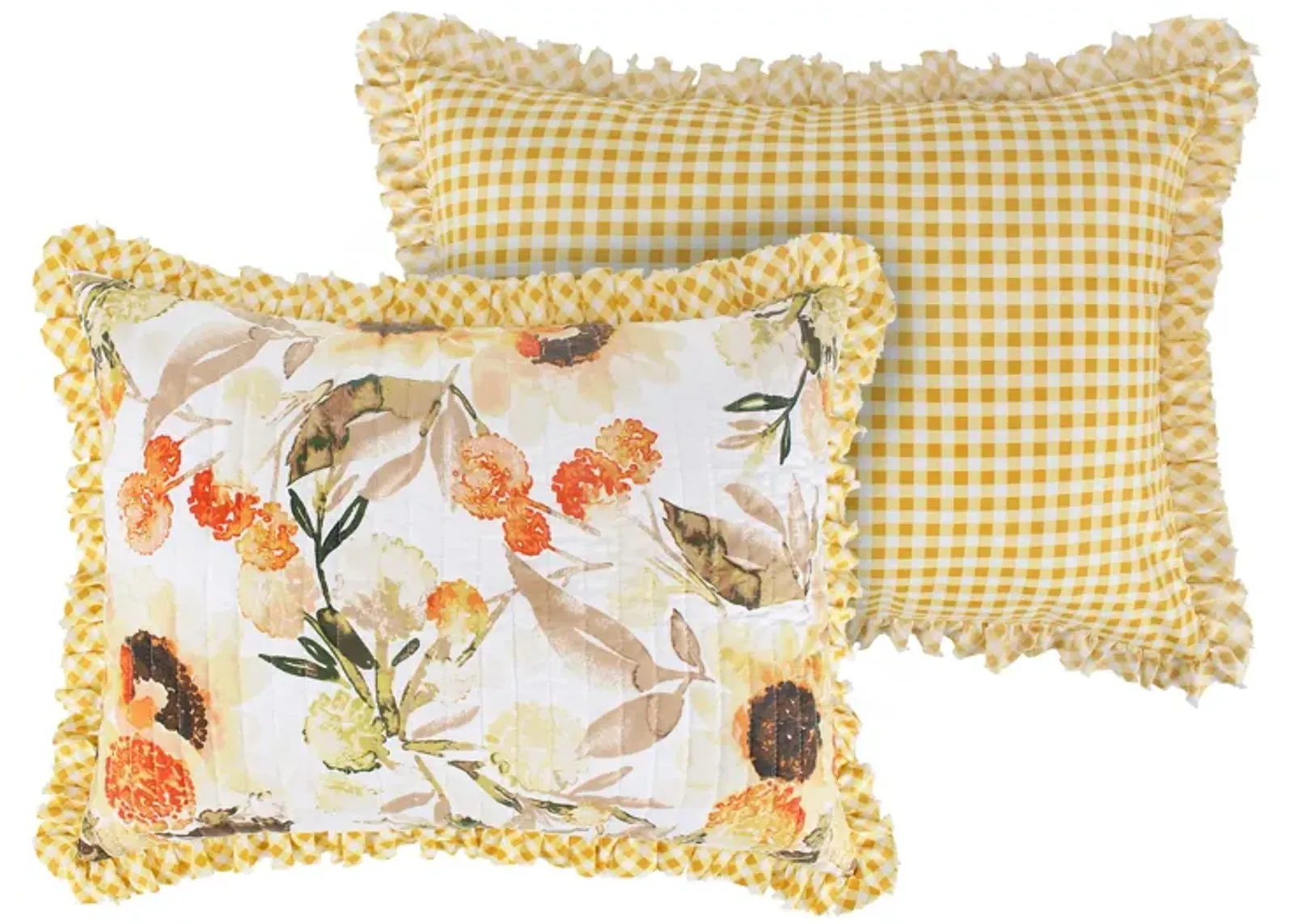 Kelsa Set of 2 Standard and King Floral Pillow Sham Set, Polyester, Gold-Benzara