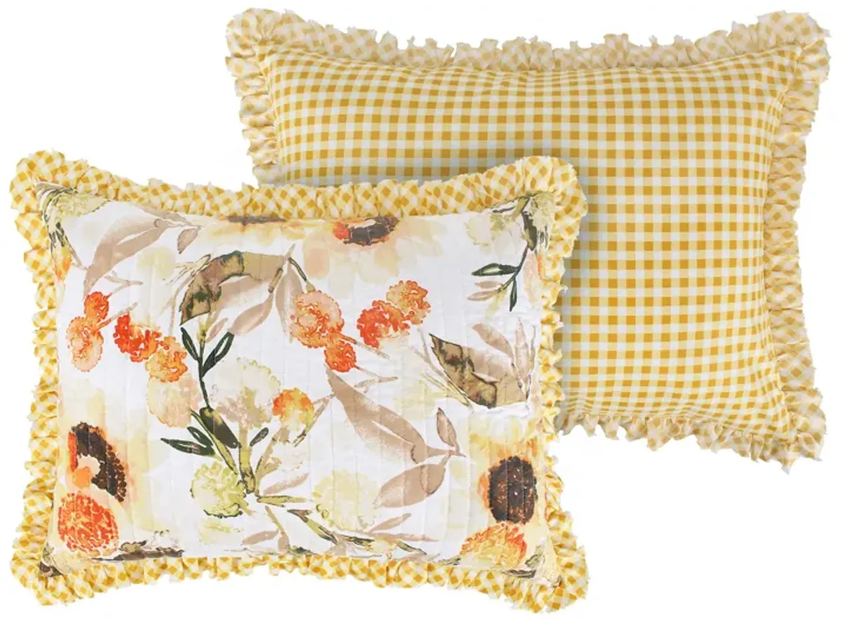 Kelsa Set of 2 Standard and King Floral Pillow Sham Set, Polyester, Gold-Benzara