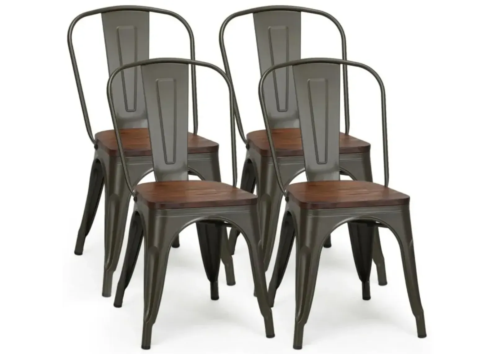 Hivvago 18 Inch Set of 4 Stackable Metal Dining Chair with Wood Seat