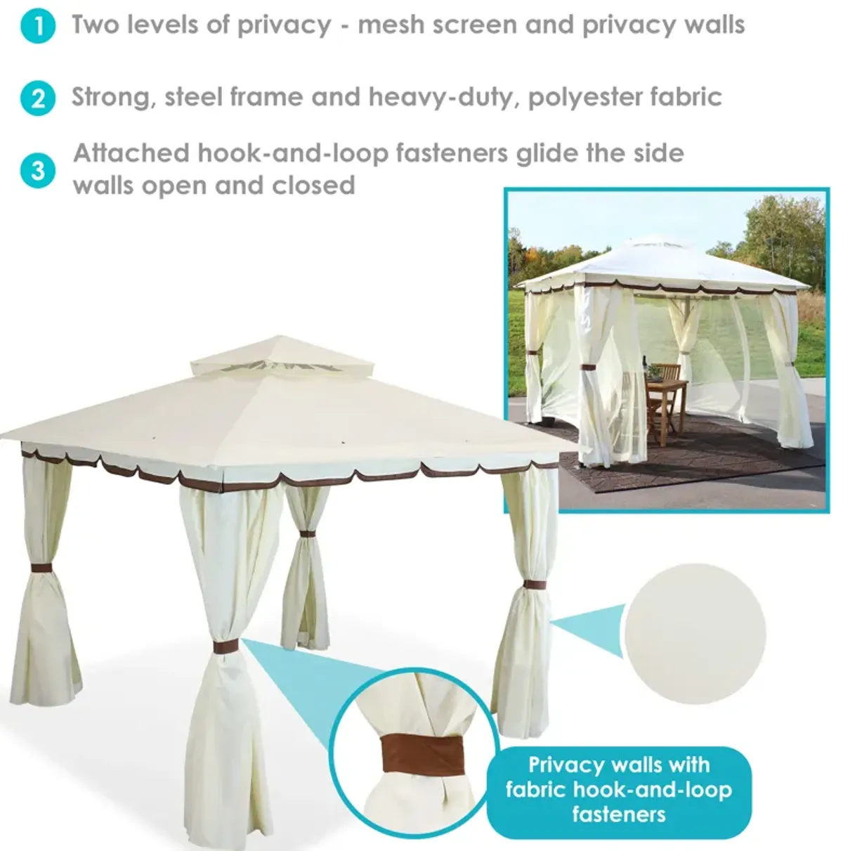 Sunnydaze 10 ft x 10 ft Soft Top Polyester Gazebo with Privacy Wall