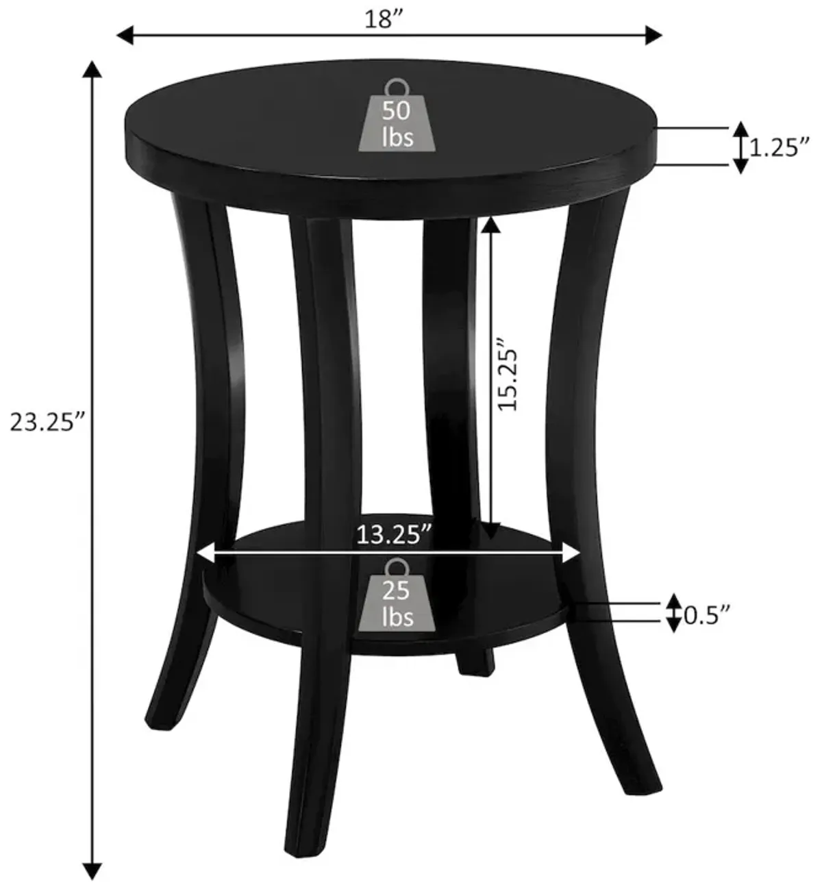 Convenience Concepts Charleston Round End Table with Shelf