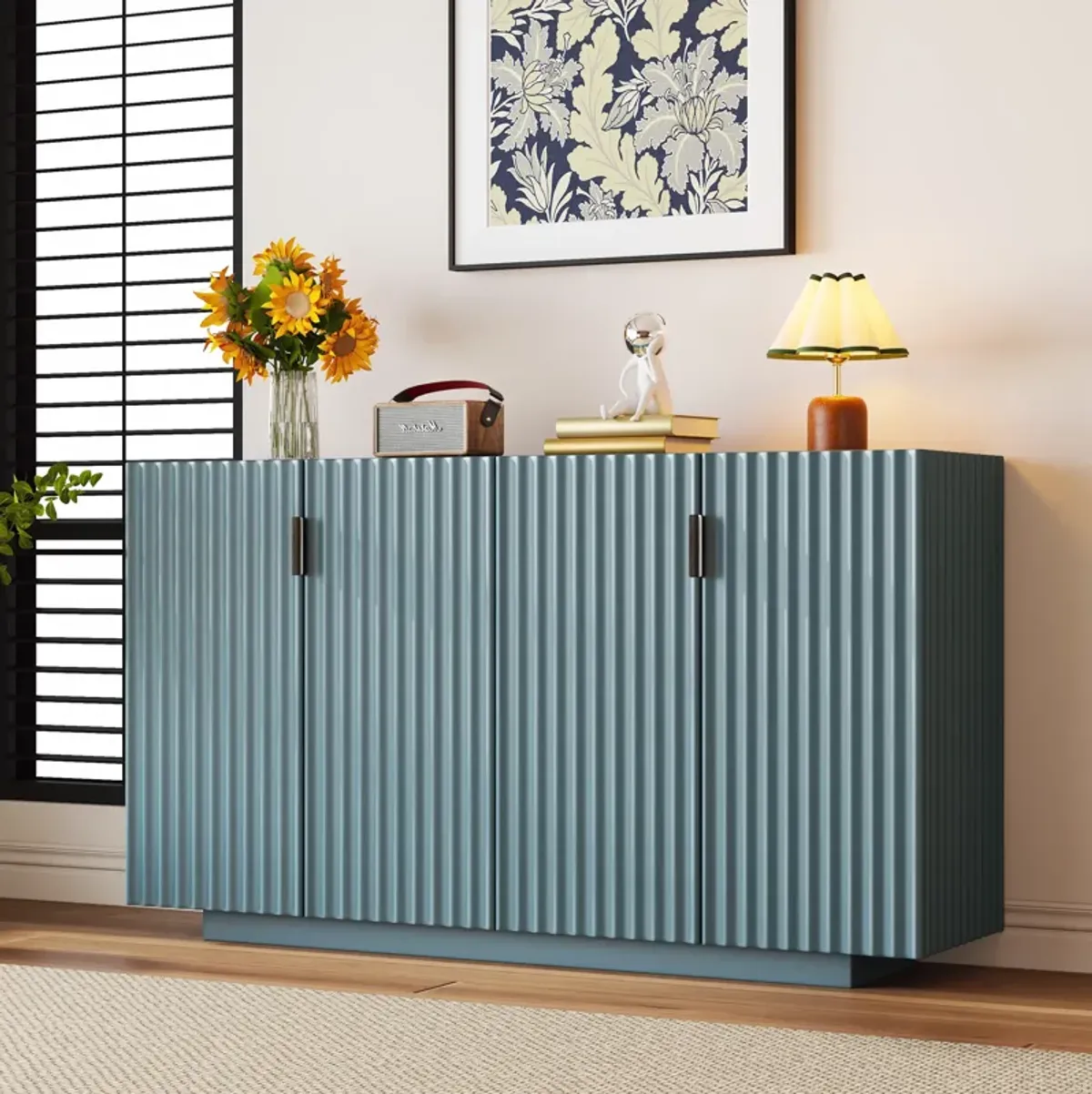 Merax 4 Wavy Doors Sideboard with Adjustable Shelves