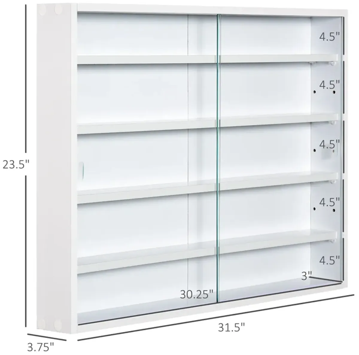 White Display Cabinet: 5-Tier Wall Shelf with Glass Doors