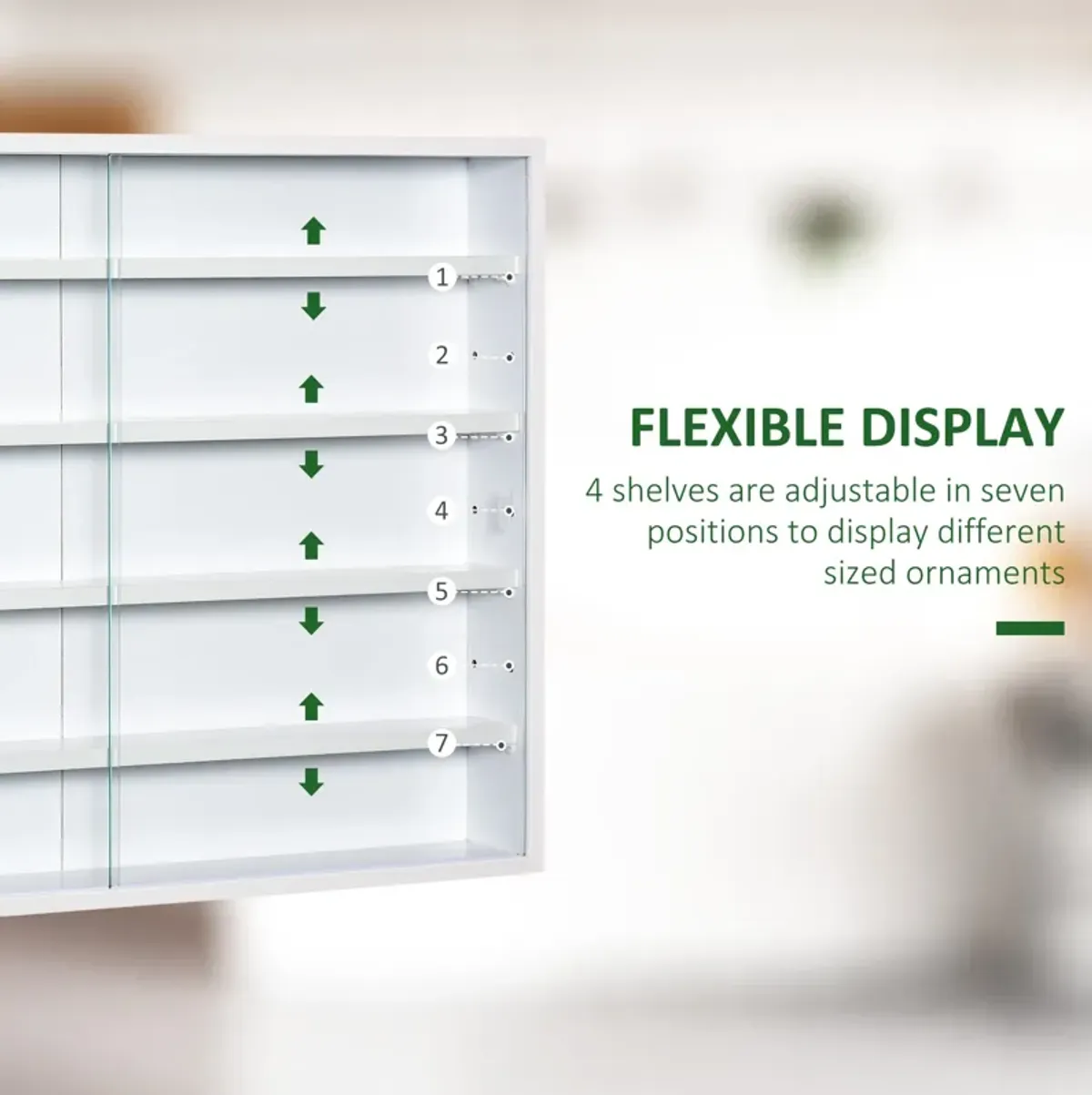 White Display Cabinet: 5-Tier Wall Shelf with Glass Doors