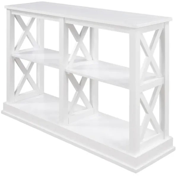 Console Table with 3-Tier Open Storage Spaces and "X" Legs, Narrow Sofa Entry Table for Living Room (White)