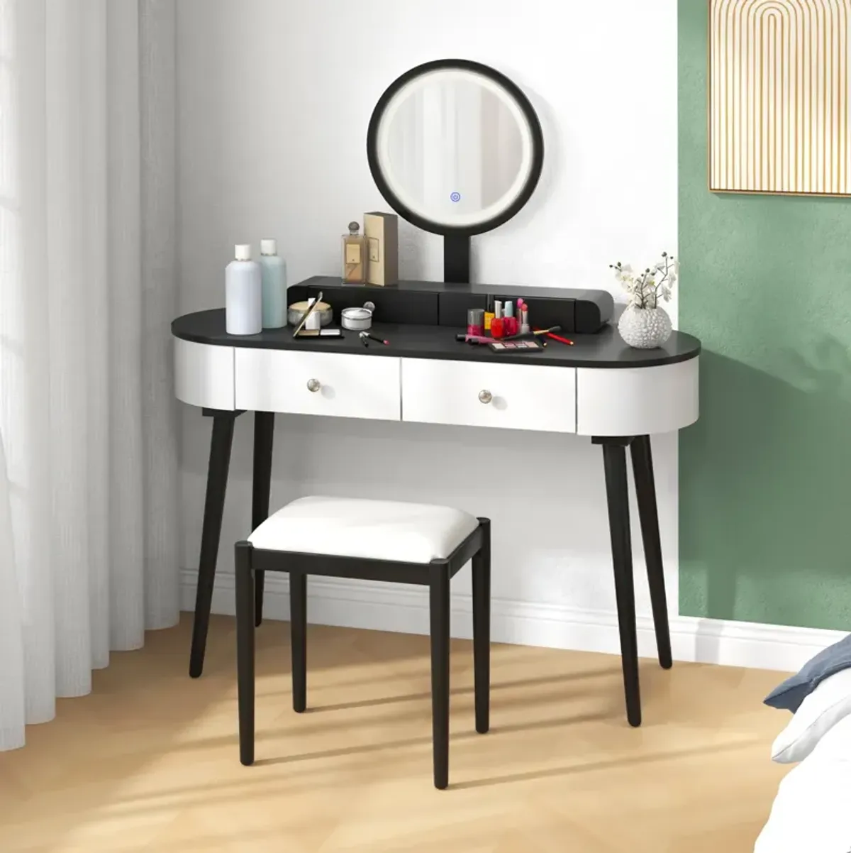 Makeup Vanity Table Set with LED Mirror and 3 Spacious Drawers