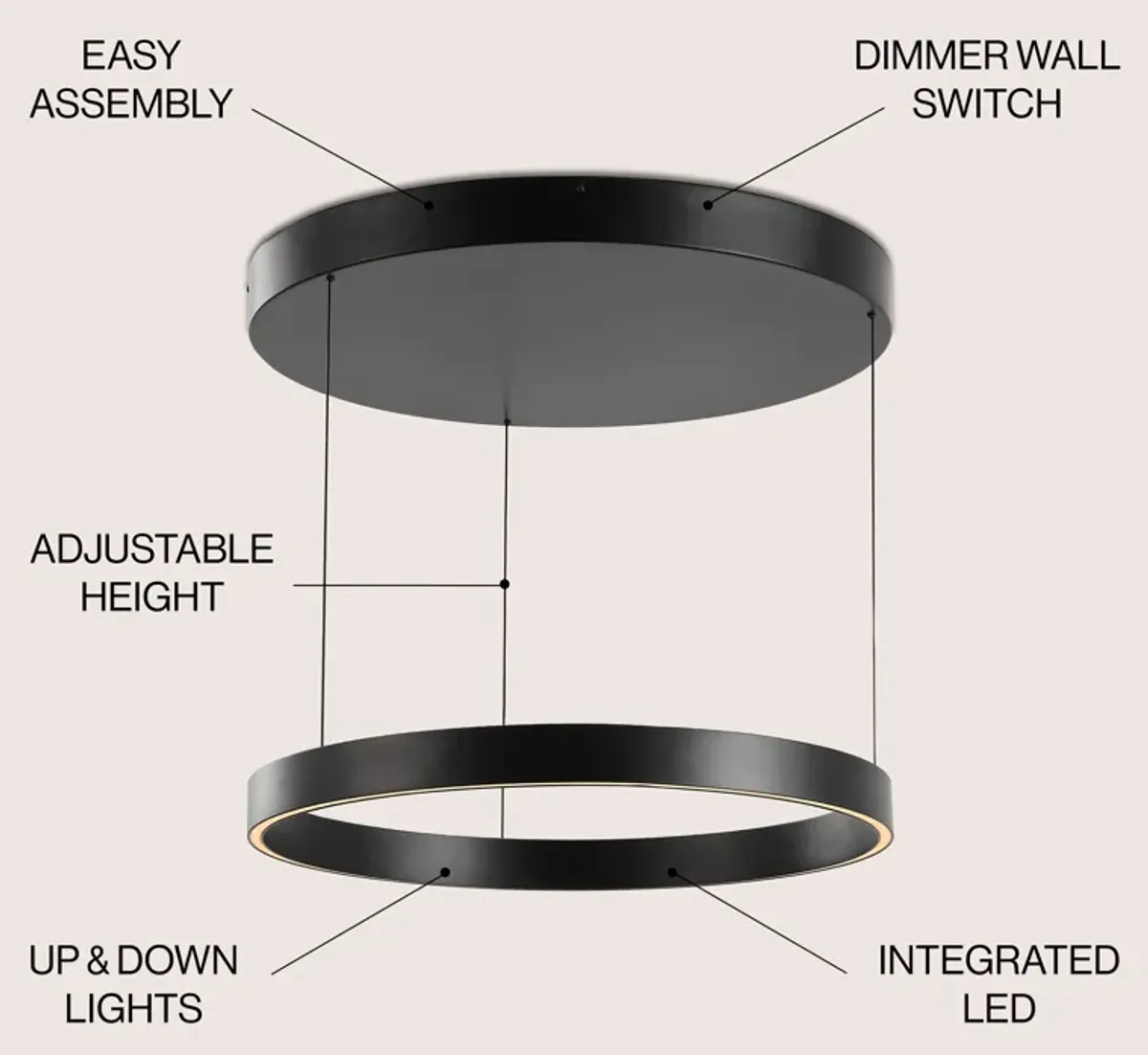 Jense Minimalist Modern Metal Adjustable Dimmable Ring LED Pendant