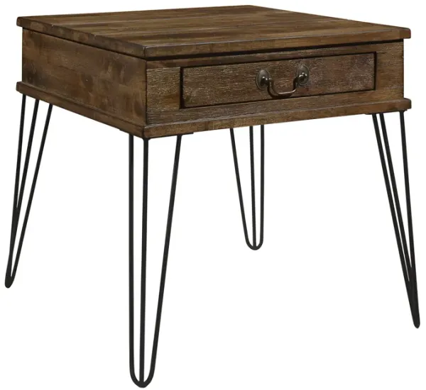 Itti 22 Inch Square Side End Table, 1 Drawer, Brown Solid Wood, Black - Benzara