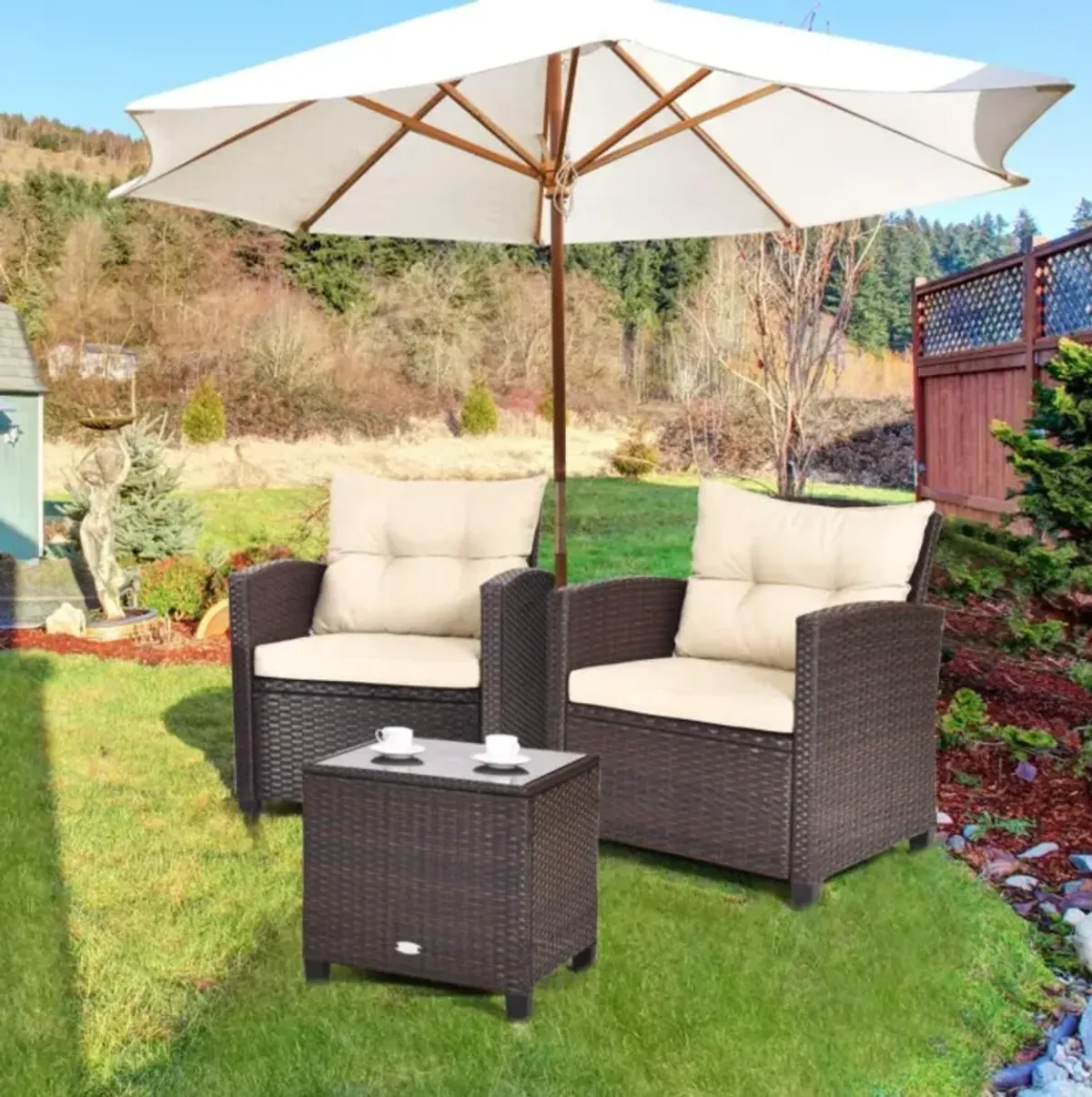 Hivvago 3 Pieces Rattan Patio Furniture Set with Washable Cushion