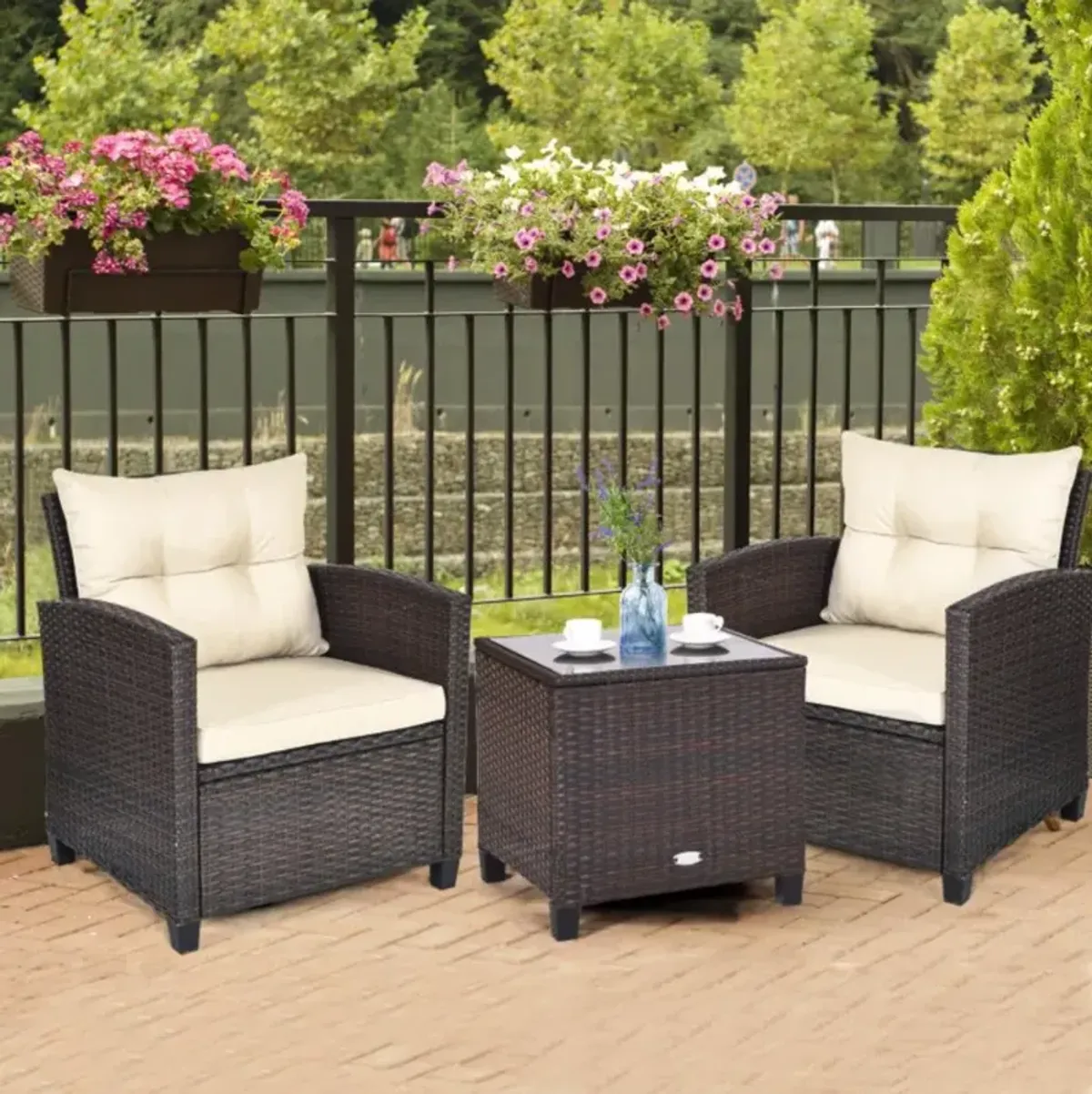 Hivvago 3 Pieces Rattan Patio Furniture Set with Washable Cushion