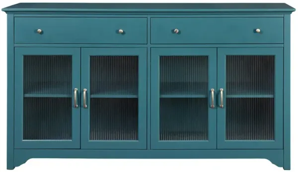 66" Teal Blue Storage Console with Glass Door