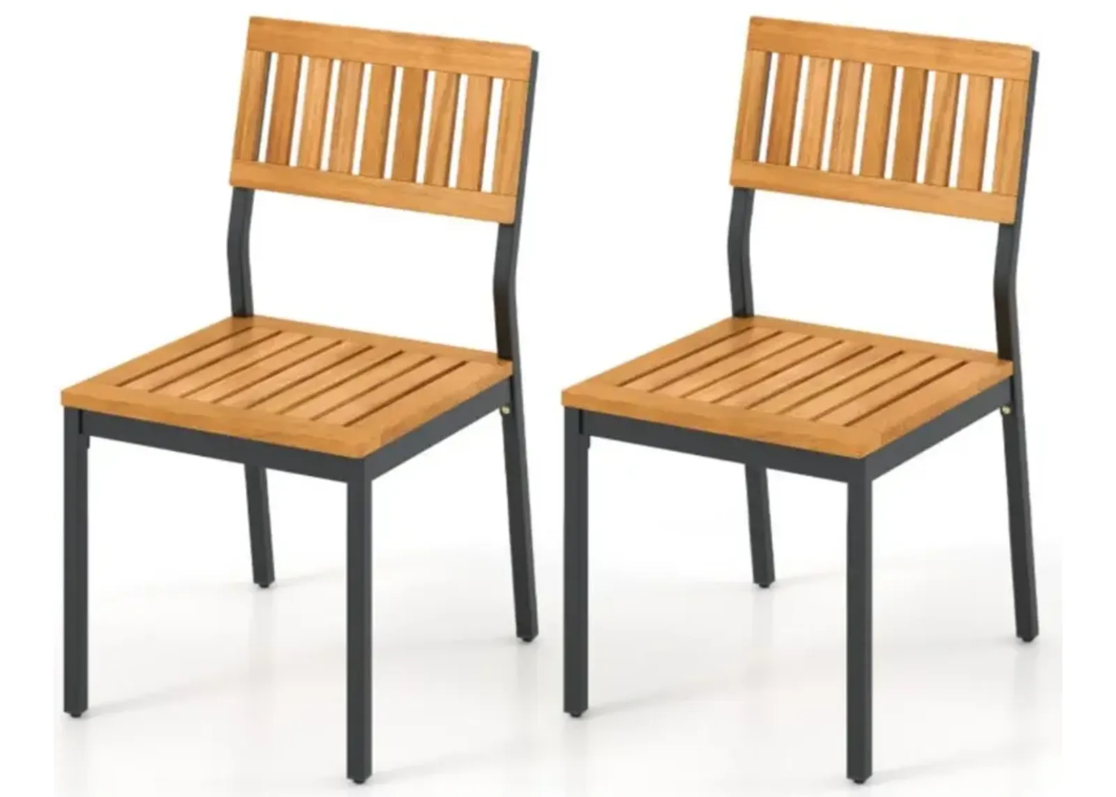 Hivvago Patio Dining Chair Set of 2 with Metal and Acacia Wood Frame