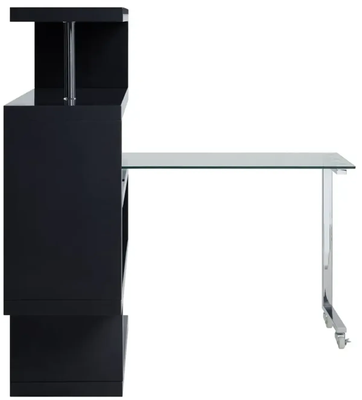 Raceloma Writing Desk w/Shelf, Clear Glass, Black & Chrome Finish 93177