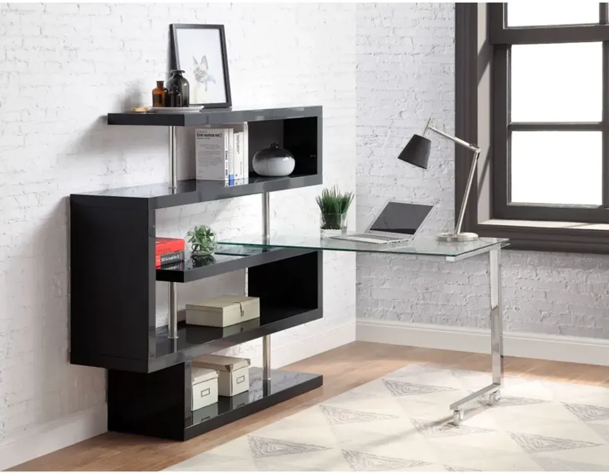 Raceloma Writing Desk w/Shelf, Clear Glass, Black & Chrome Finish 93177