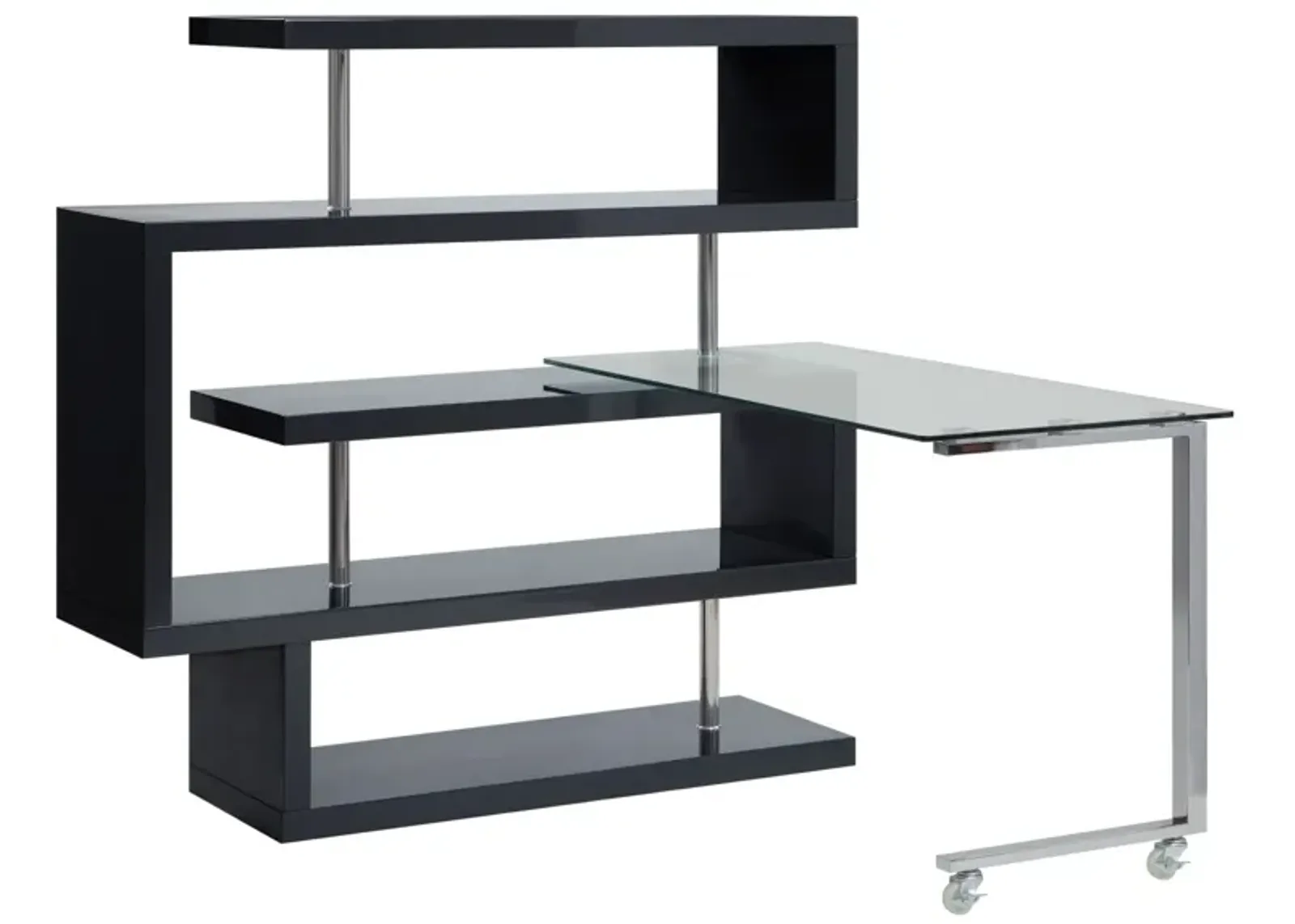 Raceloma Writing Desk w/Shelf, Clear Glass, Black & Chrome Finish 93177