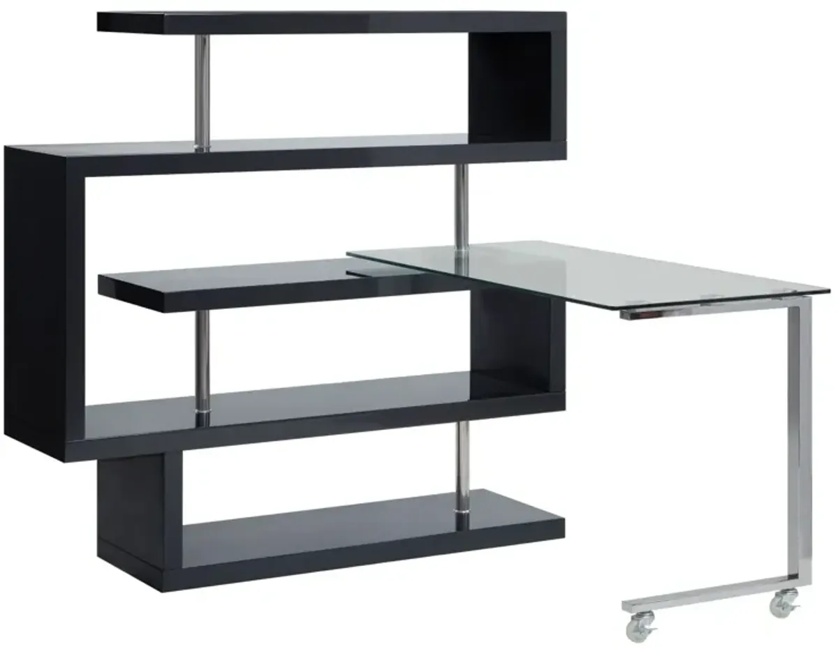 Raceloma Writing Desk w/Shelf, Clear Glass, Black & Chrome Finish 93177