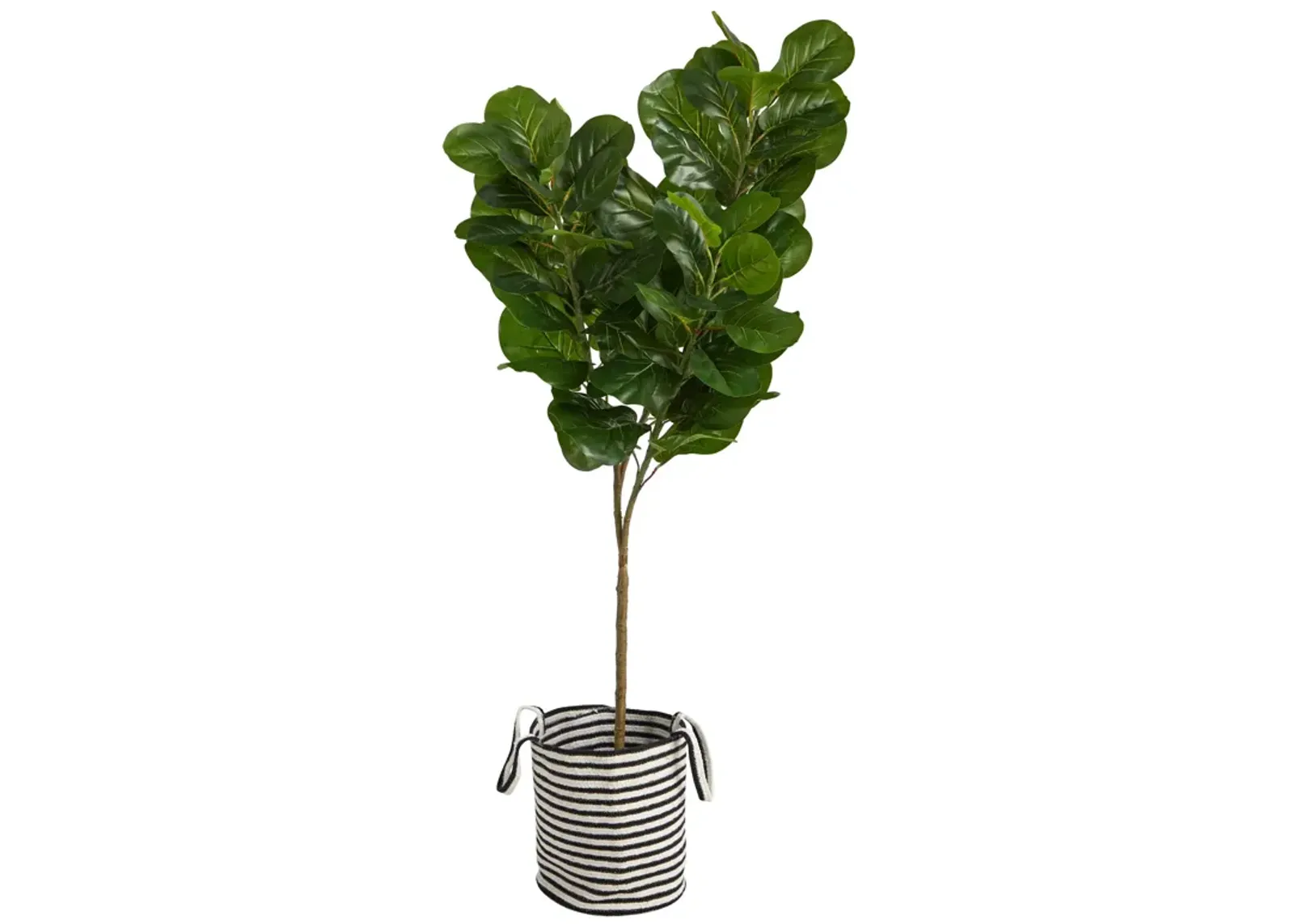 HomPlanti 6 Feet Fiddle Leaf Fig Artificial Tree in Handmade Black and White Natural Jute and Cotton Planter