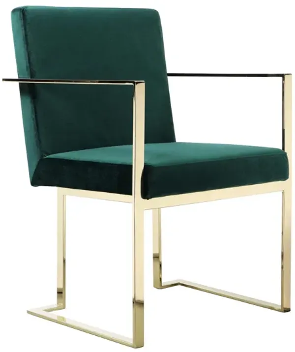 Boly 24 Inch Dining Armchair, Cushioned Green Velvet Seat, Gold Cantilever  - Benzara