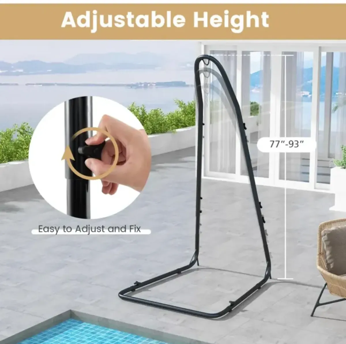 Hivvago Hammock Chair Stand Adjustable Swing Chair Stand with Safety Hook and Sturdy Chain