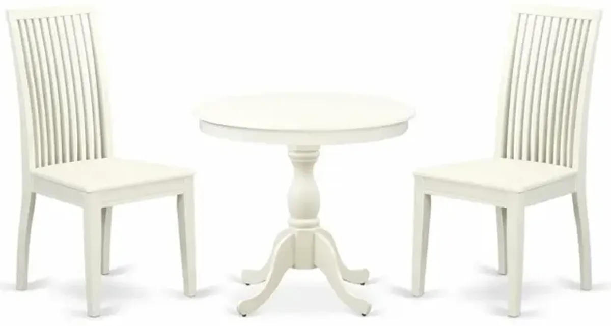 AMIP3-LWH-W 3 Piece Dining Room Set - 1 Wood Table and 2 Linen White Wood Dining Chairs - Linen White Finish