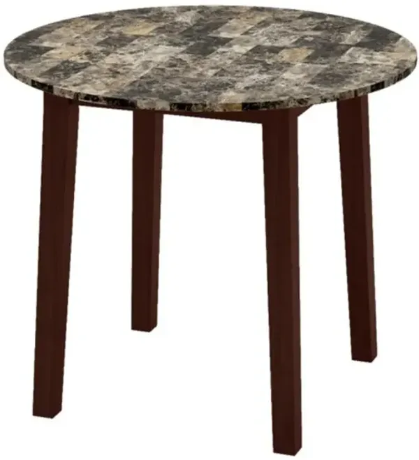 Hivvago 35 Inch Round Dining Table with Rubber Wood Legs and Marble-textured Veneer Tabletop