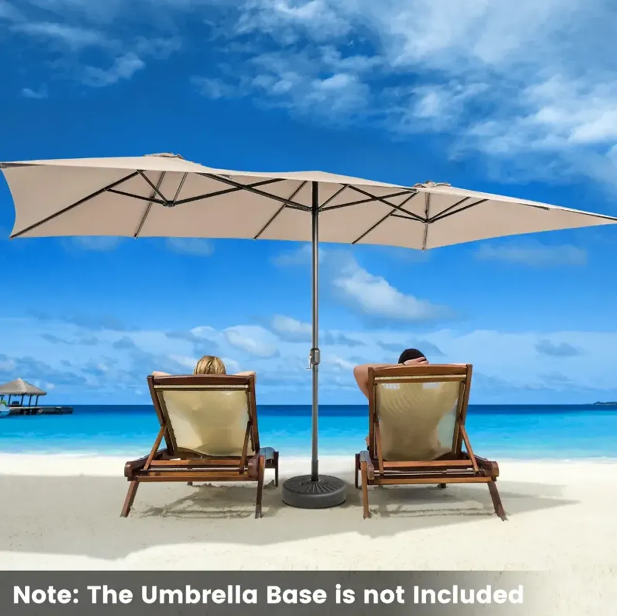 15 Feet Double-Sized Patio Umbrella with Crank Handle and Vented Tops