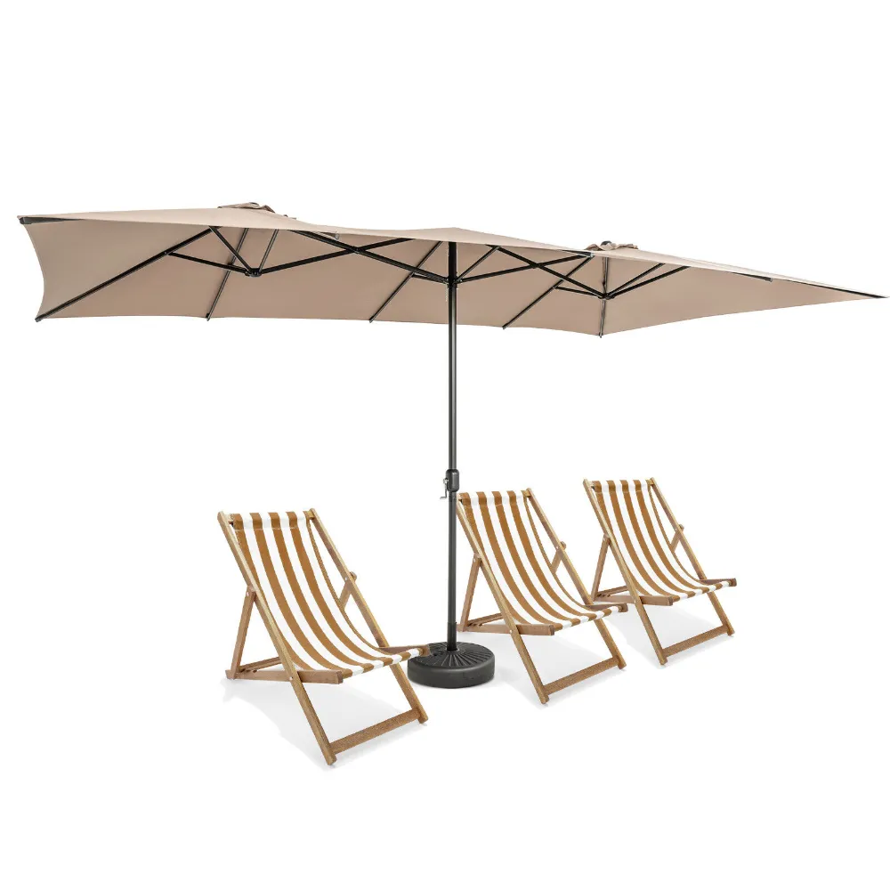 15 Feet Double-Sized Patio Umbrella with Crank Handle and Vented Tops